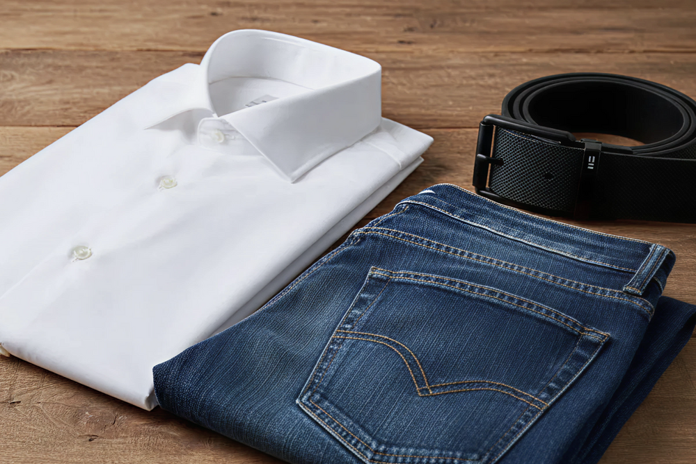 camisa blanca y vaqueros hombre